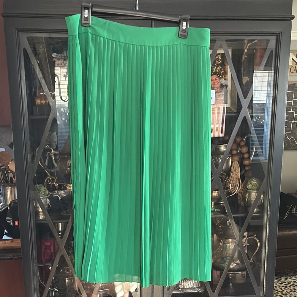 J Crew Green Pleated Skirt